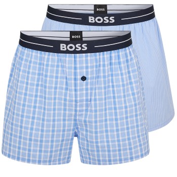 BOSS 2P Woven Boxer Shorts With Fly Blå bomuld X-Large Herre