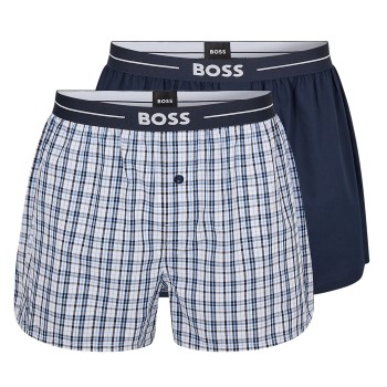 BOSS 2P Woven Boxer Shorts With Fly Mørkblå bomuld Medium Herre