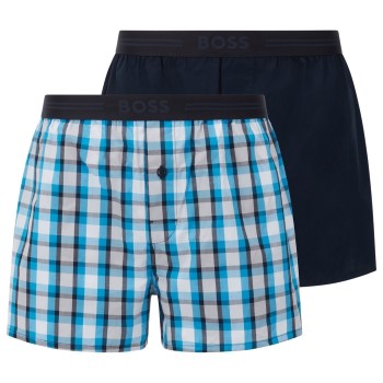 BOSS 2P Woven Boxer Shorts With Fly Blå/Hvid bomuld X-Large Herre