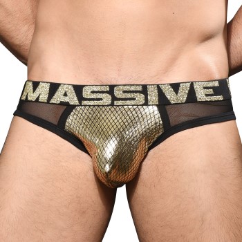 Andrew Christian MASSIVE Golden Mesh Jock Sort/Guld polyester Large Herre