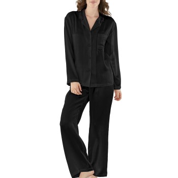 Se Damella Woven Silk Plain Pyjamas Set Sort silke Medium Dame ved Timarco