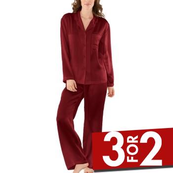 Se Damella Woven Silk Plain Pyjamas Set Vinrød  silke Small Dame ved Timarco