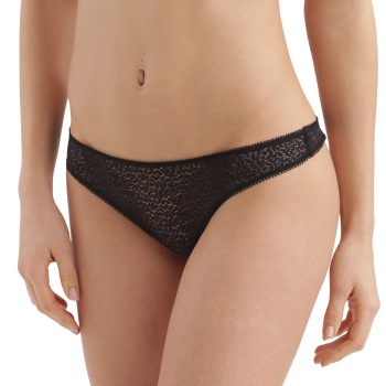 DKNY Trusser Modern Lace Trim Thong Sort nylon Large Dame