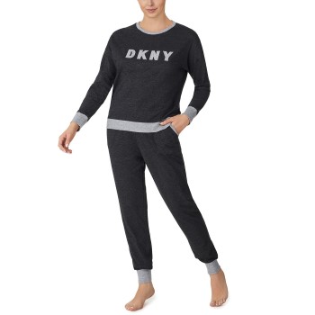 Se DKNY New Signature Long Sleeve Top and Jogger PJ Mørkgrå  Medium Dame ved Timarco