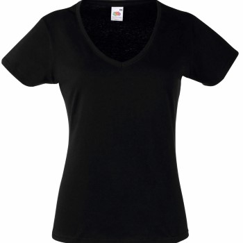 Fruit of the Loom Lady Fit Valueweight V-neck T Sort bomuld Medium Dame