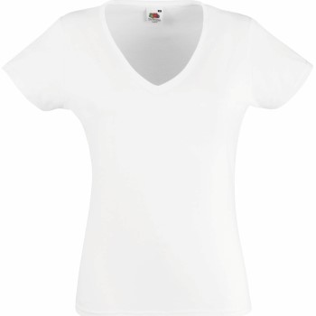 Fruit of the Loom Lady Fit Valueweight V-neck T Hvid bomuld Medium Dame