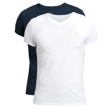 Se Gant 2P Basic V-Neck T-Shirt Hvid/Marine bomuld Large Herre ved Timarco