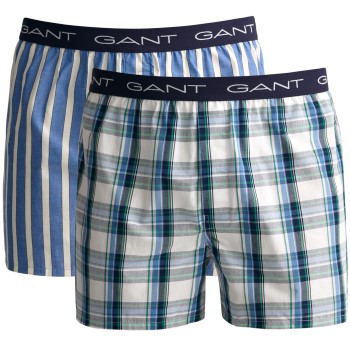 Gant 2P Cotton With Fly Boxer Shorts Hvid/Marine bomuld Medium Herre