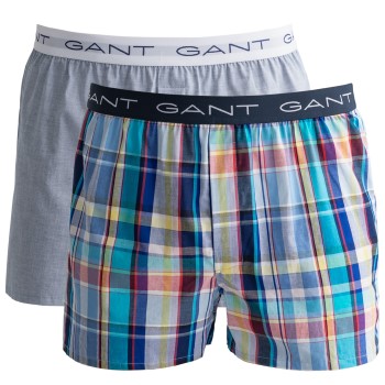 Gant 2P Cotton With Fly Boxer Shorts Lyseblå Ternet bomuld Large Herre