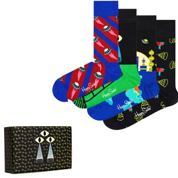 Happy socks Strømper 4P Space Socks Gift Box Sort bomuld Str 36/40