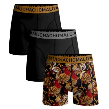 Muchachomalo 3P Cotton Stretch Boxers Rooster Sort mønstret bomuld Large Herre