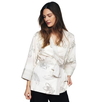 Pierre Robert X Jenny Skavlan Cotton Lounge Kimono Hvid Mønster L/XL Dame