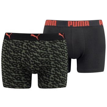 Puma 2P Logo Boxers Sort/Grøn bomuld X-Large Herre