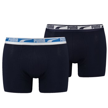 Puma 2P Men Multi Logo Boxer Sort/Blå bomuld Large Herre