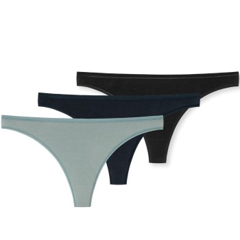 Schiesser Trusser 3P 95-5 Organic Cotton Thong Sort/Blå økologisk bomuld 38 Dame