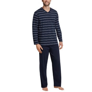 Schiesser Day and Night Long Stripe Pyjama 3XL-5XL Mørkblå bomuld 4XL Herre