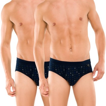 Schiesser 2P Essentials Sport Briefs With Fly Marineblå bomuld Medium Herre