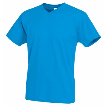 Stedman Classic V-Neck Men T-shirt Blå bomuld Small Herre