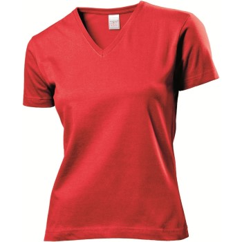 Se Stedman Classic V-Neck Women T-shirt Rød bomuld Large Dame ved Timarco