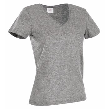 Stedman Classic V-Neck Women T-shirt Gråmelerad bomuld Small Dame