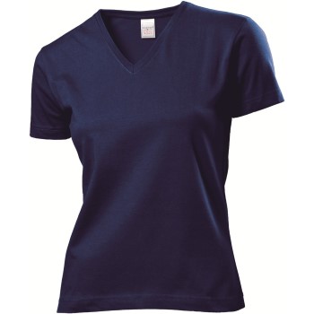 Stedman Classic V-Neck Women T-shirt Marineblå bomuld Small Dame