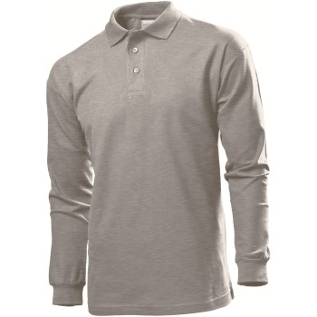 Se Stedman Polo Long Sleeve Men Grå bomuld Small Herre ved Timarco