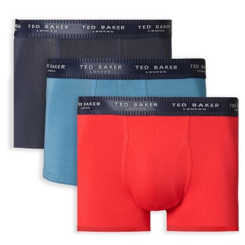 Ted Baker 3P Cotton Trunks Rød/Blå bomuld Small Herre