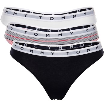 Tommy Hilfiger Trusser 3P Essentials Thong Hvid/Marine bomuld Large Dame