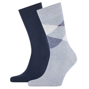 Tommy Hilfiger Legwear Tommy Hilfiger Strømper 2P Men Sock Check Blå Str 39/42 Herre