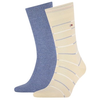 Tommy Hilfiger Legwear Tommy Hilfiger Strømper 2P Men Tommy Stripe Socks Beige/Blå Str 43/46 Herre