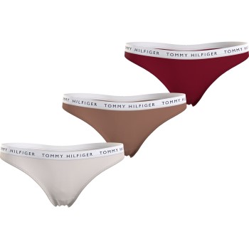 Tommy Hilfiger Trusser 3P Recycled Essentials Thong Natur/Rød Large Dame