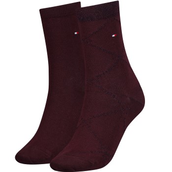 Tommy Hilfiger Legwear Tommy Hlfiger Women Graphic Argyle Sock Strømper 2P Vinrød  Str 39/42 Dame