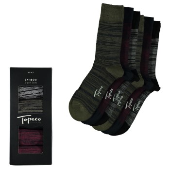 Topeco Strømper 6P Men Bamboo Crew Socks Rød Mønster  Str 41/45 Herre