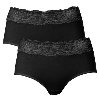 Trofé Trofe Lace Trimmed Midi Briefs Trusser 2P Sort bomuld Large Dame