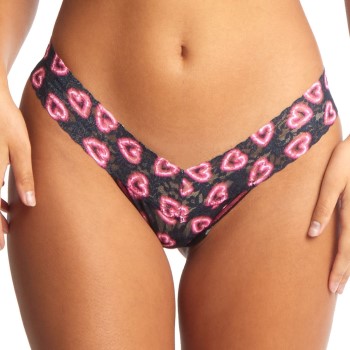 Hanky Panky Trusser Printed Low Rise Thong Sort/Rosa nylon One Size Dame