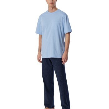 Schiesser Long Pyjamas With Short Sleeve Marine/Blå bomuld 52 Herre