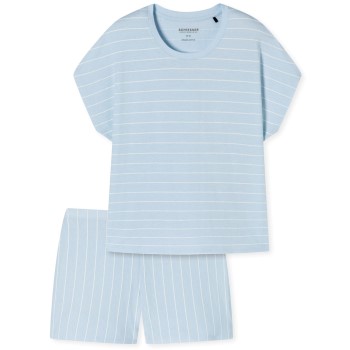 Se Schiesser Just Stripes Short Pyjamas Lyseblå bomuld 46 Dame ved Timarco