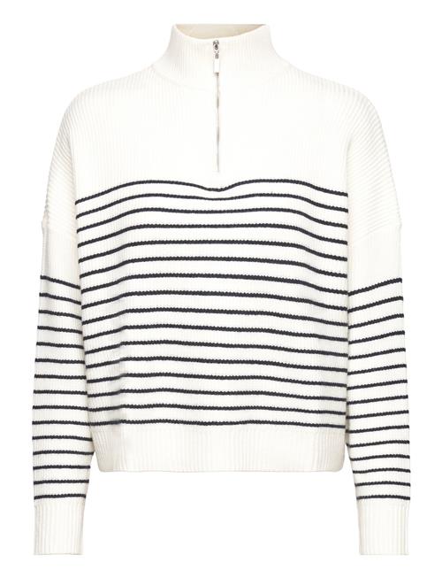 Mango Striped Sweater With Zip Mango White