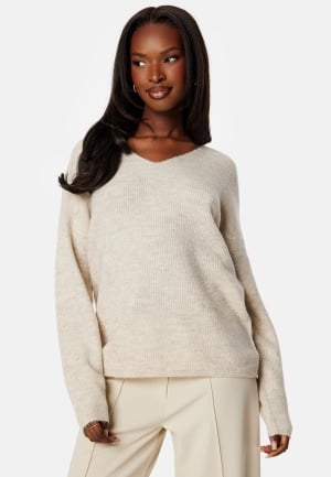 VERO MODA Vmcrewlefile V-Neck Pullover Beige/Grey L