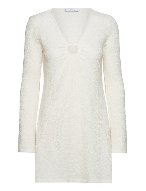 Mango Textured Dress With Hoop Detail Mango Cream