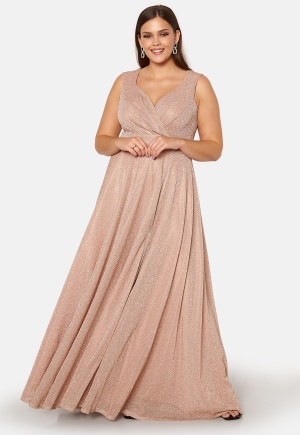 Goddiva Curve Glitter Wrap Front Maxi Curve Dress With Split Nude 48 (UK20)