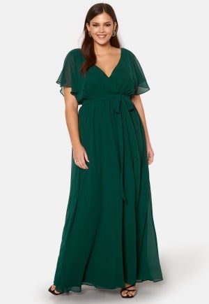 Goddiva Curve Flutter Sleeve Chiffon Maxi Curve Dress Green 46 (UK18)