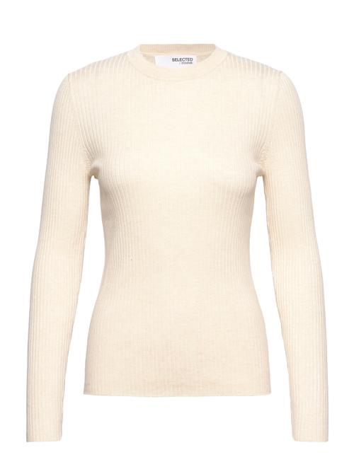 Se Selected Femme Slflydia New Rib Ls Knit O-Neck B Selected Femme Cream ved Booztlet