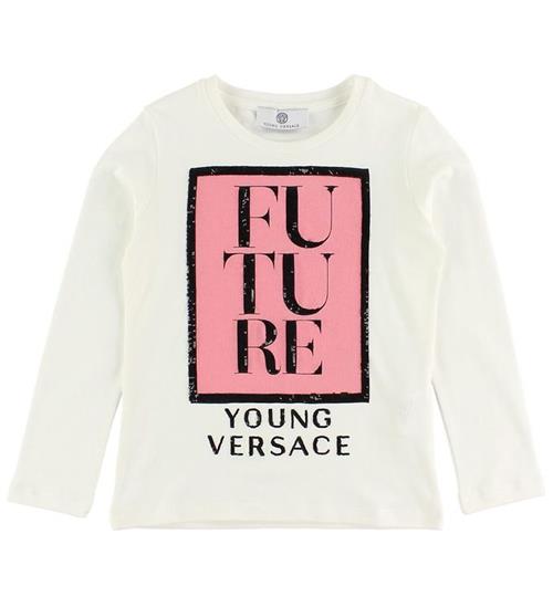 Versace Young Versace Bluse - Hvid m. Rosa Print/Pailletter