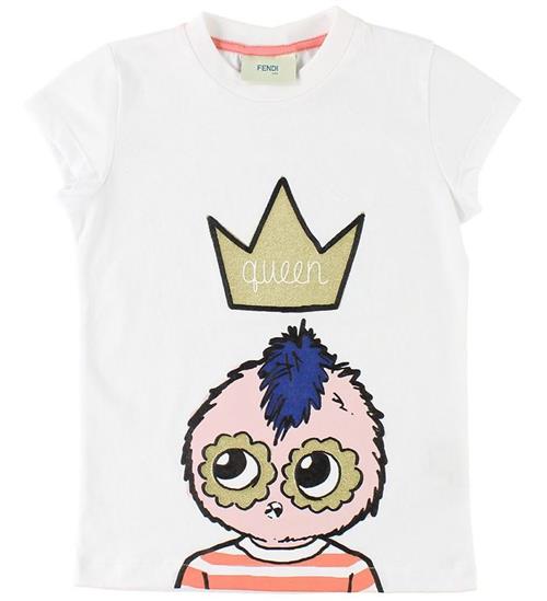 Se Fendi Fendi Kids T-shirt - Hvid m. FendiRumi/Guldkrone ved KidsWorld