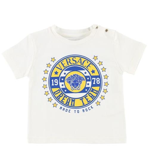 Se Versace Young Versace T-shirt - Hvid m. BlÃ¥/Gul ved KidsWorld