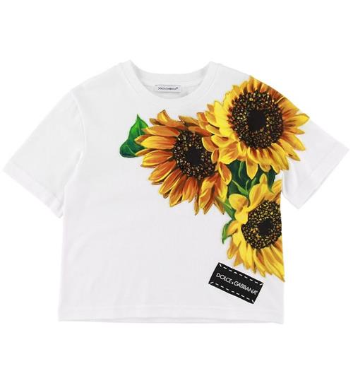 Se Dolce & Gabbana Dolce & Gabbana T-shirt - Hvid m. Solsikker/Krystaller ved KidsWorld