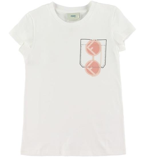 Se Fendi Fendi T-shirt - Hvid m. Lomme/Solbriller ved KidsWorld