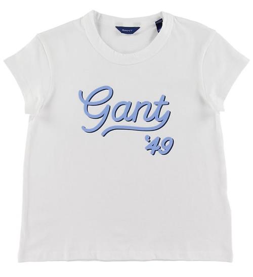 Se GANT GANT T-shirt - Gant Script - Hvid m. LyseblÃ¥ ved KidsWorld