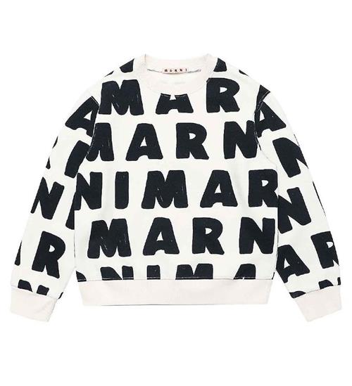 Se Marni Sweatshirt - Off-White m. AOP Logo ved KidsWorld